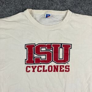 Russell T-Shirt Mens Size L White ISU Cyclones College Sports Graphic Tee Iowa